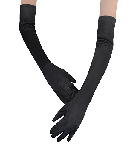 Jisen CMG00655 Women 20S Satin Gloves Formal Bridal Banquet Party Wedding Opera Colorful Mitten 22 Inch Black thumb #1