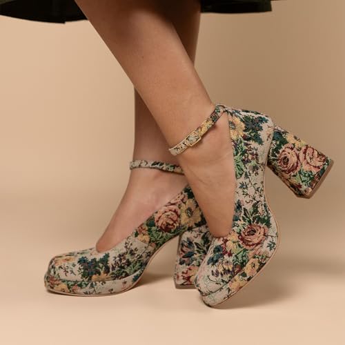 Image of Theater Women Floral Midtop Platform Heel Comfortable Shoes | Formal and Casual Fashion Heels