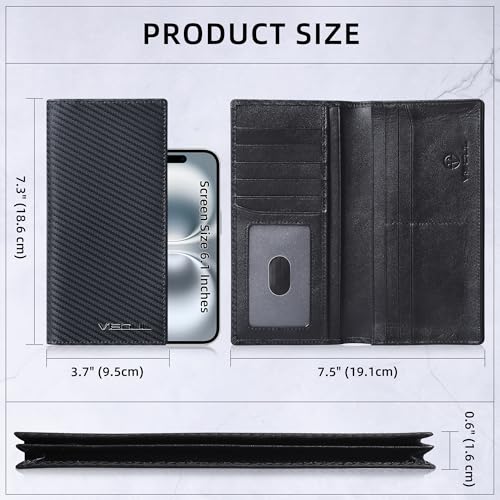 Image of VISOUL Leather Checkbook Cover Wallet for Men with RFID Blocking, Mens Long Bifold Cash Tall Wallet with 11 Credit Card Slots 1 ID Window (Black+Black)