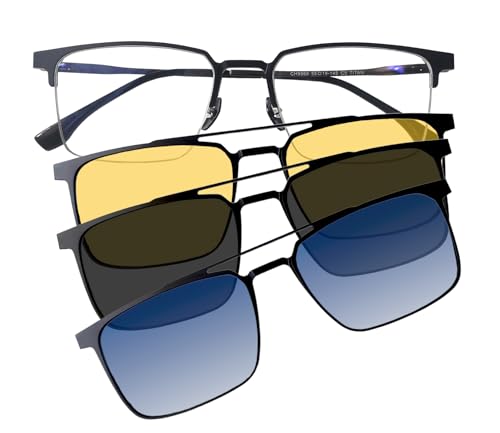 Circleperson Titanium-Alloy magnet Eyeglasses 3 in 1 Polarized Clip on Sunglasses Night vision