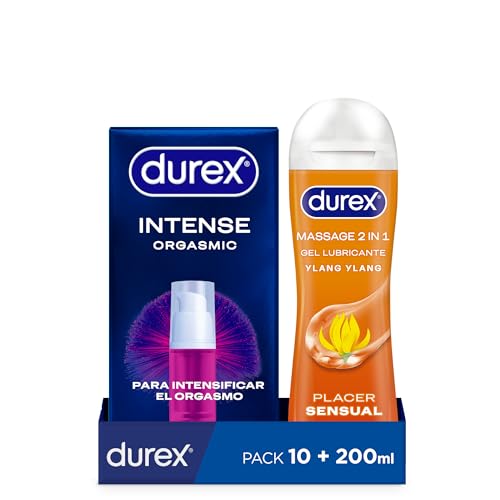 Durex Pack Gel Lubricante Massage Sensual 200ml + Gel Intense Orgasmic 10 ml, Pack Ahorro