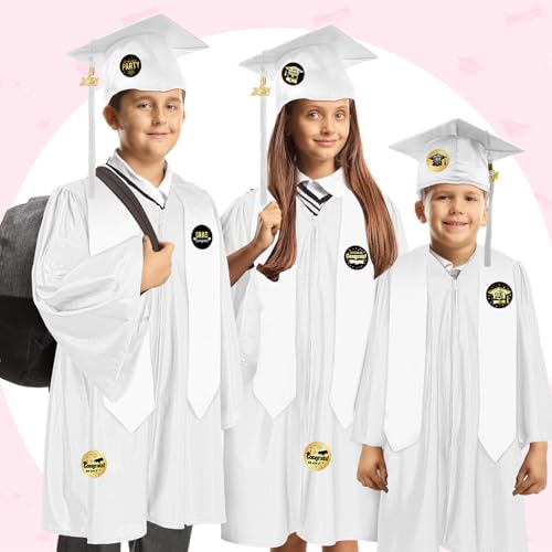 Zhanmai 2025 Preschool and Kindergarten Graduation Cap Gown Stole Set with Tassel Certificate Sticker for Kid Toddler Gift(Small,White)