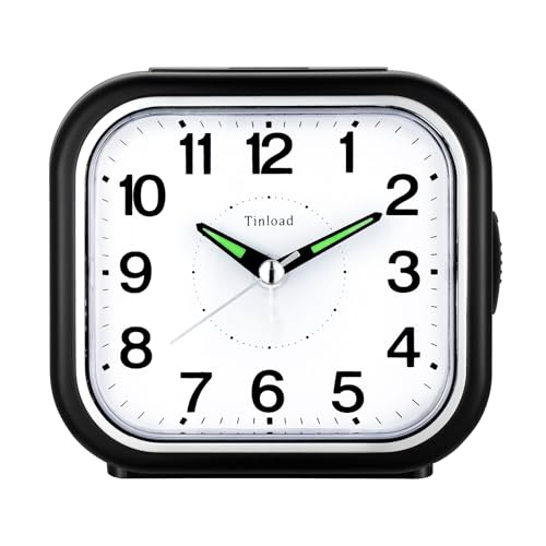 Tinload Seniorenwecker extra deutlich Analog Quarz ohne Ticken große Zahlen extra lautes Glockensignal Lauter Wecker für Schwerschläfer Schwarz