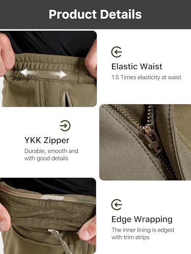 FREE SOLDIER Men's Outdoor Softshell Fleece Lined Cargo Pants Snow Ski Hiking Pants with Belt(Olive 42W x 32L)