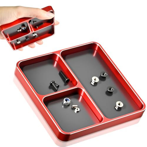 Magnetic Screw Organizer Tray - Screw Holder for RC Models, Electronics, Phone Repair, Small Tool Tray Parts Holder for Screws, Sockets, Bolts, Pins, 3-Compartment Parts Storage with Medium Magnet