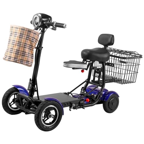 psuecxks 4 Wheeled Electric Mobility Scooters, Folding Mobility Scooters, Front and Rear Double Baskets, Double Disc Brakes for Adults Elderly Disabled Outdoor Travel,Blue-15.6Ah/40km (blue 15.6Ah)