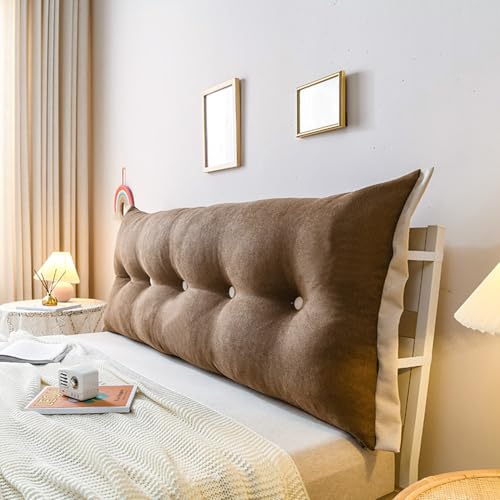 Almohada de lectura triangular de franela suave y cómoda, cojín para cabecero de cama, almohada de matrimonio (200 x 60 x 20 cm, color camello claro), ideal para leer y relajarse