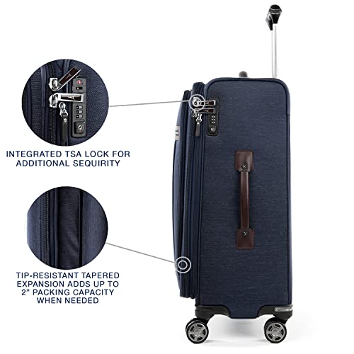 Image of Travelpro Platinum Elite Softside Expandable Checked Luggage, 8 Wheel Spinner Suitcase, TSA Lock, Men and Women, True Navy Blue, Checked Medium 25-Inch
