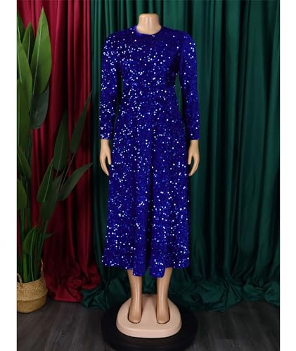 Image of SOMTHRON Women's Sequin Dress Plus Size Long Sleeve A-Line Flared Party Cocktail Sparkle Glitter Evening Shiny Maxi Dress