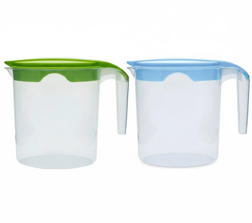 1 Liter Plastic Water Jug with Lid Milk Juices Drinks Fridge Jug Ideal for Everyday Use Indoor Outdoor Party (Blue & Green)