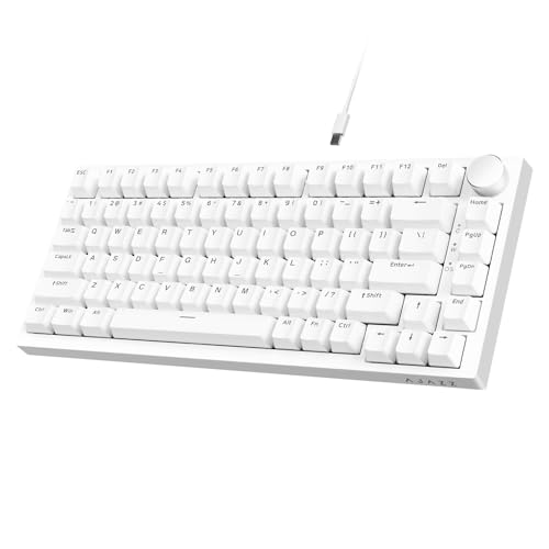 ATTACK SHARK Ajazz AK820 Mechanical Keyboard with CNC Knob Control,75% Gasket Mount Keyboard and Detachable USB Wired Gaming Keyboard for Win/Mac,Blue Light,NKRO,Blue Clicky Switch(White)