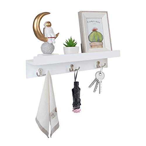 Halvalo Entryway Organizer Wall Mounted Coat Rack Shelf Wood Coat Hook Rack Shelf with 3 Dual Hooks for Hallway Living Room Bedroom
