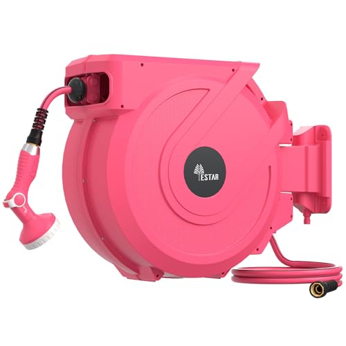 Image of Retractable Garden Hose Reel 5 /8 in x100 ft, Heavy Duty Wall Mounted Hose Reel with 10- Function Sprayer Nozzle, Any Length Lock /Automatic Slow Return System,180 Swivel Bracket