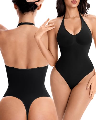 Image of Halter Bodysuit with Adjustable Straps, Shapewear for Women with Tummy Control, Suitable for Daily Wear and Workouts