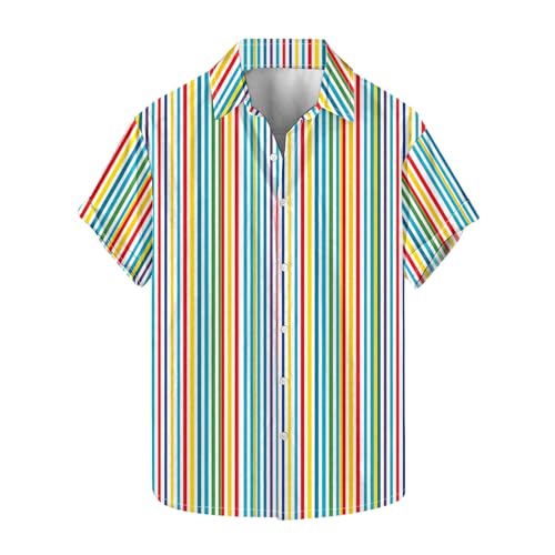 Mens Hawaiian Shirts Fashion Striped Printed Short Sleeves Lapel Summer Casual Blouse Tops Big Tall Boys Tops