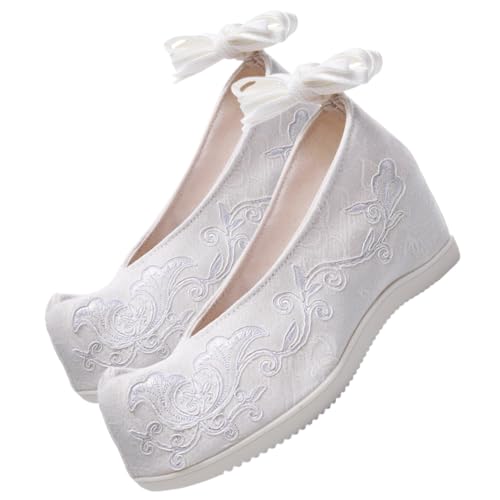 Chaussures de mariée brodées blanches en coton jacquard plat taille 37