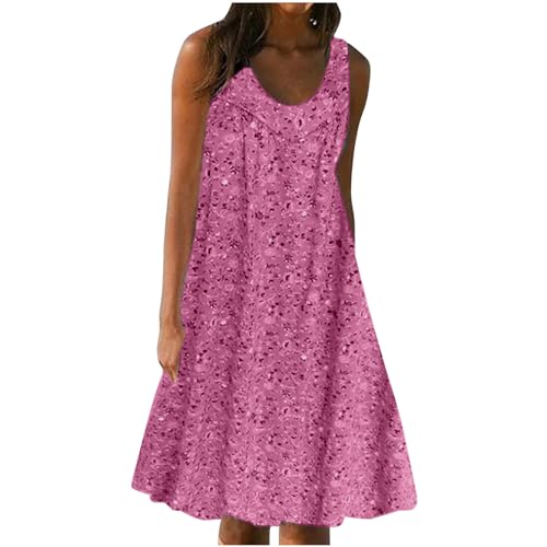 Mini vestidos de verano para mujer, estampado floral del Reino Unido, plisado, cuello redondo, sin mangas, casual, vacaciones, playa, salida de baño, vestido corto de verano My Orders Sale Clearance