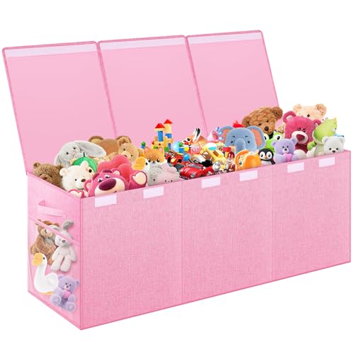 Mabahoo Extra Large Toy Box, Toy Box for Kids Boys Girls, Collapsible Sturdy Toy Storage Organizer with Mesh Pockets, 41