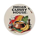 Cartel de metal redondo con diseño de logotipo de Indian Curry House para cafetería, bar, pub, decoración de pared del hogar, póster de metal de 8 x 8 pulgadas