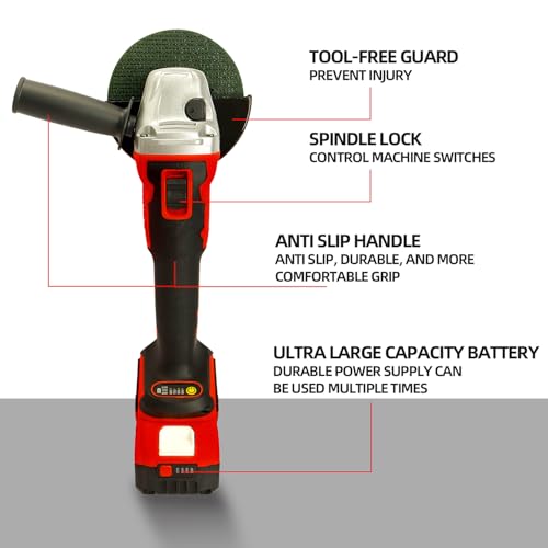 DOGTOOTH Max 21V 4-1/2'' Cordless Angle Grinder Set with 2 * 4.0 Ah Batteries, Compatible with Makita 18V Battery, Brushless Motor, Max10000 RPM, Charger, 4 Cutting&Grinding Discs and Carry Case - Image 3