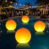 LanPool Floating Pool Lights,14" Flame Solar Pool Lights,Floating Glow Globe IP68 Waterproof, Solar Powered Swimming Pool Accessories, Large Floating Light Up Balls for Pool Pond Outdoor Decor-4PCS