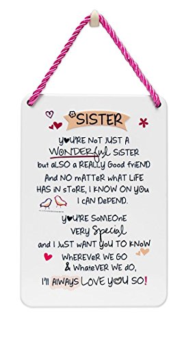 Inspired Words Plaque - Sister Gift Ideas, Pink, 165mm x 115mm x 5mm