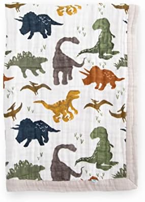 Little Unicorn Dino Friends Cotton Muslin Quilt Receiving Blanket | 100% Cotton | Super Soft | Babies and Toddlers | 30” x 40” | Machine Washable