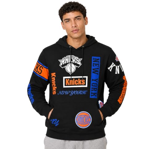 FISLL NBA New York Knicks Mens AOP Hoodie Black Hooded Sweatshirt X-Large