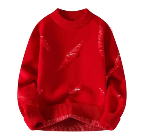 Men's Knit Sweater Pullover Crew Neck Raw Edge Design Casual Warm Fall Winter Fashion Clothing