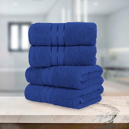 Image of Elegant Comfort Three Line Popcorn Towel Set for Bathroom 16 x 28 inches, Premium Hotel Quality 4-Pack Hand Towels, 100% Turkish Cotton, Soft and Durable, Quick Dry and Highly Absorbent, Cobalt Blue