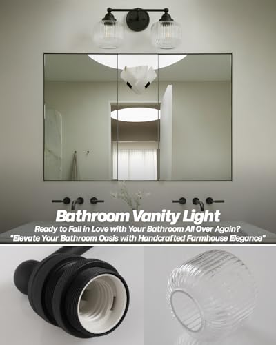 Image of Vintage 2-Lights Clear Ribbed Glass Wall Sconce Lighting