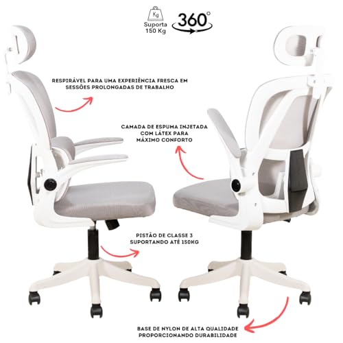 Cadeira De Escritório Ergonômica Giratória com Apoio de Braços 150kg 3D Plus (Branca)