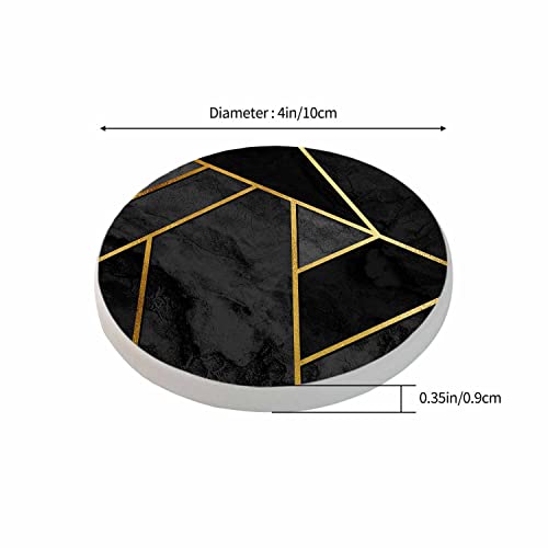 Pznen Modern Stylish Geometric Drink Coaster for Tabletop Protection Black Triangle Patchwork Collage Gold Line Luxury Polygon Non-Slip Cups Place Mats Home Decor Diatomite Material for Men Women