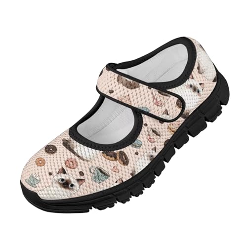 SYtrade Cat Love Coffee Donut Mary Jane Flats Kids Lightweight Walking Shoes Black Sole