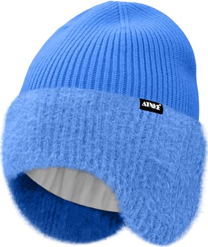 ATNKE Tricoté Beanie Bonnet avec Cache Oreilles Doublure Polaire Chapeau Hiver Chaud et Extensible