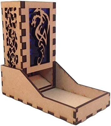 Dragon Mini Dice Tower v4 Dark Blue Acrylic Window Laser Cut MDF Unique Gift