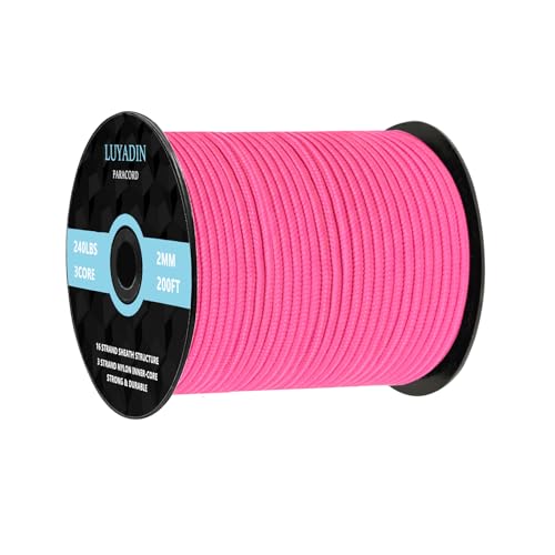 LUYADIN Paracord 240lb - Diameter 2mm Micro Utility Cord -3 Strand Parachute Spool Cord - 100ft 200ft,Paracord for Camping,Hiking,Fishing,Outdoor and DIY