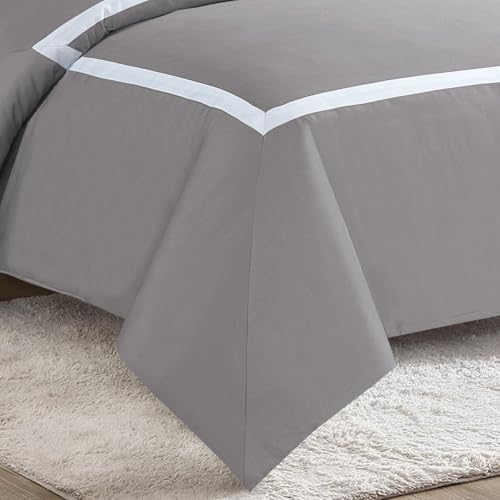 Majestic Giftware Madison Linen 8-Piece Full Size Duvet Bedding Set (BL1-F-3) | Province Hotel Collection-Taupe-White Tape 400 TC Cotton Sateen | 2 Fitted Sheets, 2 Duvets, 4 Pillowcases
