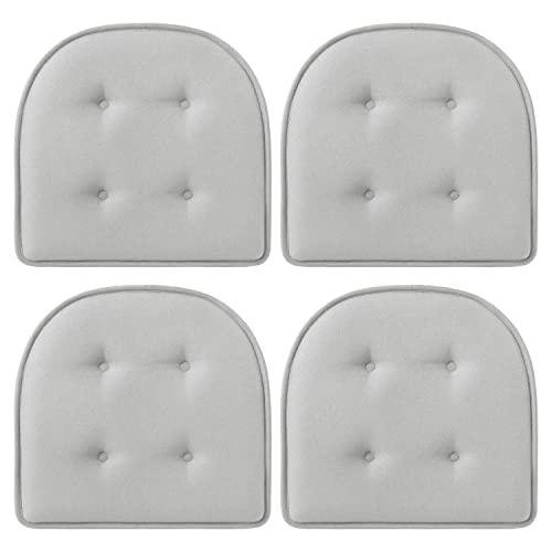 Cozyide U-Shaped Chair Cushions For Dining Chairs 4 Pack, Memory Foam Chair Pads With Tufted Design And Non-Slip Backing, 17" X 16", Light Grey #TOP21