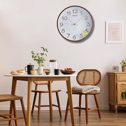 Image of OREVA 14 Inch Round Fancy Embossed Number Dial Contemporary Stylish Quartz Clocks Modern Analog Silent Wall Clock for Living Room Bedroom Home Decor Office AQ-9467SS