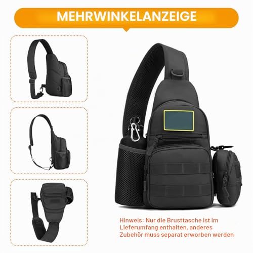 HUNTVP Taktisch Brusttasche Military Schultertasche Tactical Chest Sling Pack MOLLE Armee Crossbody Bag Militärisch Umhängetasche Mini Single Strap Rucksack für Reisen Wandern Camping,Typ-1 Schwarz