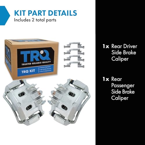 Image of TRQ Rear Driver and Passenger Side Brake Caliper Set Caliper Brackets Hardware Compatible with 00-05 Ford Excursion 00-04 Ford F-250 Super Duty 00-04 F-350 Super Duty