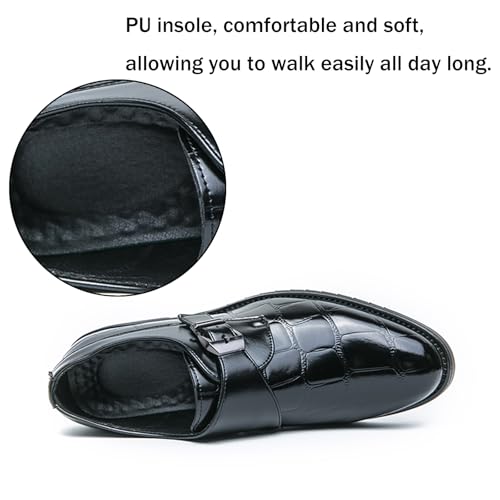 Men’s Print Leather Low Heel Penny Loafers with Monk Buckle Comfort Round Toe Slip-On Casual Business Shoes for Office Evening Dress Shoes4