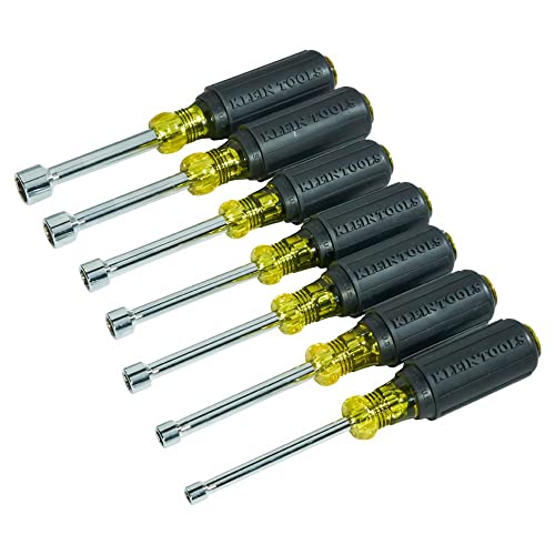 Klein Tools 631M Tool Set, Magnetic Nut Drivers Sizes 3/16, 1/4, 5/16, 11/32, 3/8, 7/16 And 1/2-Inch On 3-Inch Full Hollow Shaft, 7-Piece #TOP4