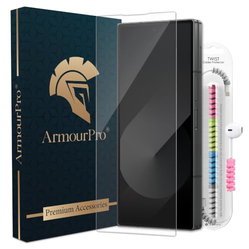 Image of ArmourPro Premium Borderless Tempered Glass for Samsung Galaxy Z Fold 6, HD Clear Screen Protector, Anti-Dust Speaker Mesh, Edge-to-Edge Fit, 9H Hardness, Case Friendly With Cable Protector