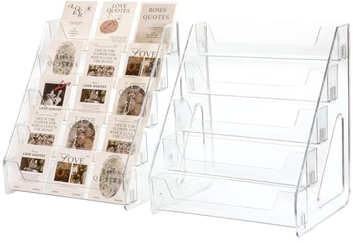 Card Display Stand set of 2, Clear 5-Tiered Shelf For Greeting Card, Stickers, Postcard, Sports...