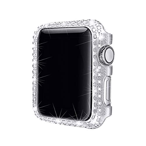 Secbolt 38mm Bling Case Compatible with Apple Watch Band, iWatch Series 3 2 1, Stainless Steel Metal Sparkling Crystal Diamond Cover Bezel Rhinestone Full Protective Frame, Silver
