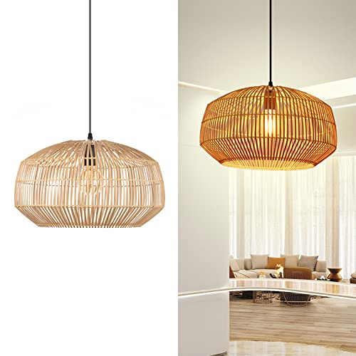 Bamboo Chandelier Rattan Wicker Pendant Light Fixtures, Retro Boho Hanging Ceiling Lighting Lamp Bedroom Kitchen Cafe Bar #TOP26