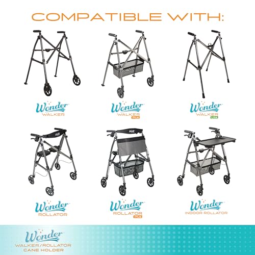 Stander Wonder Cane Holder Accessory, Walking Stick Attachment, Only Compatible Wonder-Walkers and Wonder-Rollators, Adjustable Crutch Bracket for 3/4\" Diameter Walking-Canes