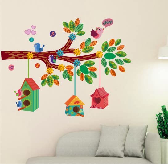 Heaven Decors Colorful Tree Branch with Birdcage and Cute Birds Sticker (Ideal Size on Wall: 98 cm x 74 cm),Multicolour (B0C4JW3PQQ) Amazon Price History, Amazon Price Tracker